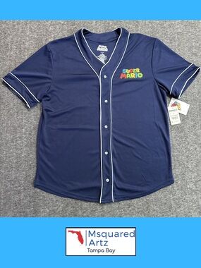 Super Mario Baseball Jersey Shirt Nintendo Graphic Button Front Medium NWT
